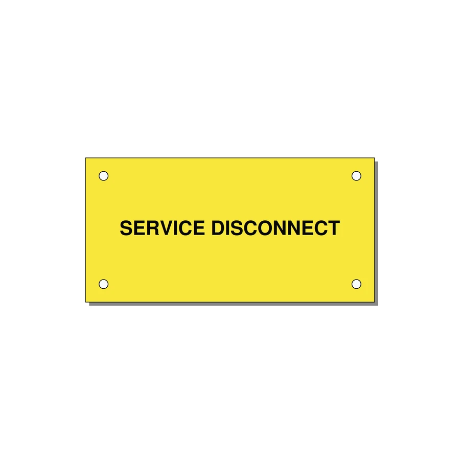 4.0x2.0" Disconnect Switch Label - SERVICE DISCONNECT — 4x2" Black on Yellow, Holes