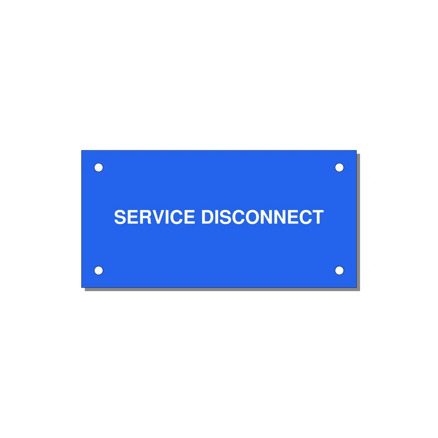 4.0x2.0" Disconnect Switch Label - SERVICE DISCONNECT — 4x2" White on Blue, Holes
