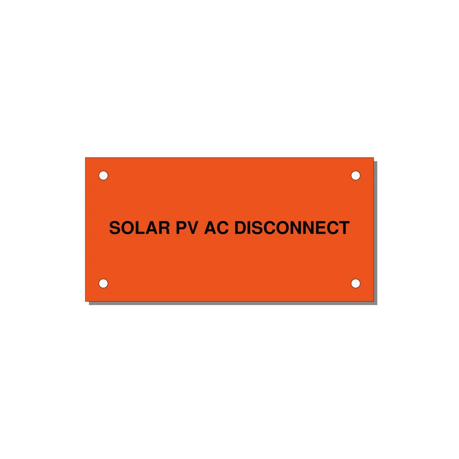 4.0x2.0" Disconnect Switch Label - SOLAR PV AC DISCONNECT — 4x2" Black on Orange, Holes