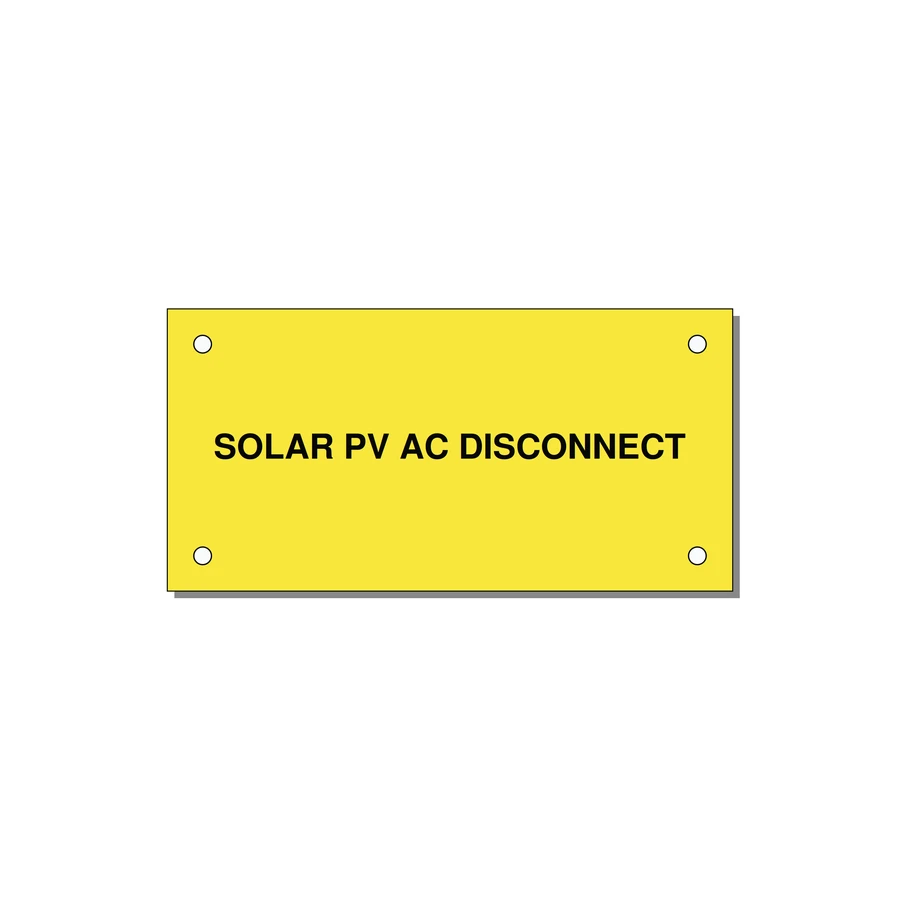 4.0x2.0" Disconnect Switch Label - SOLAR PV AC DISCONNECT — 4x2" Black on Yellow, Holes