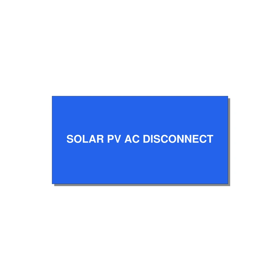 4.0x2.0" Disconnect Switch Label - SOLAR PV AC DISCONNECT — 4x2" White on Blue, Adhesive