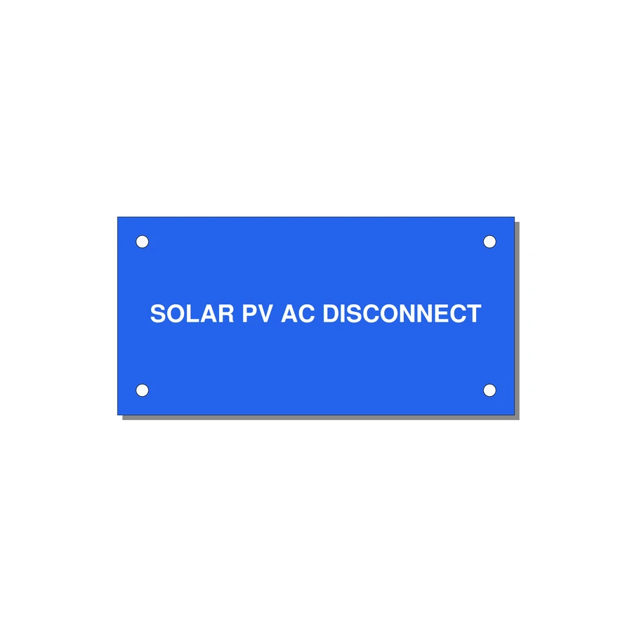 4.0x2.0" Disconnect Switch Label - SOLAR PV AC DISCONNECT — 4x2" White on Blue, Holes