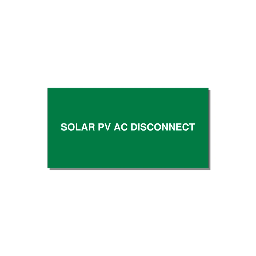 4.0x2.0" Disconnect Switch Label - SOLAR PV AC DISCONNECT — 4x2" White on Green, Adhesive