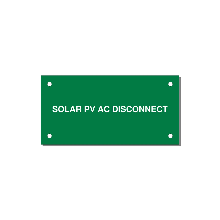 4.0x2.0" Disconnect Switch Label - SOLAR PV AC DISCONNECT — 4x2" White on Green, Holes