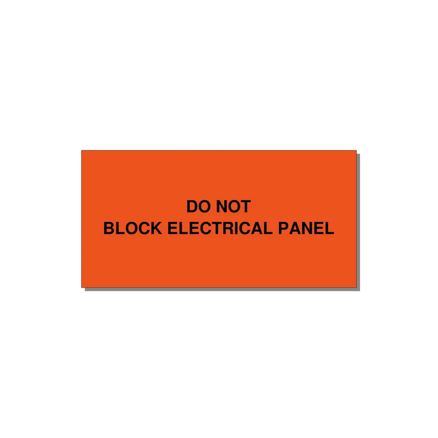 4.0x2.0" Electrical Safety Label - DO NOT BLOCK ELECTRICAL P — 4x2" Black on Orange, Adhesive