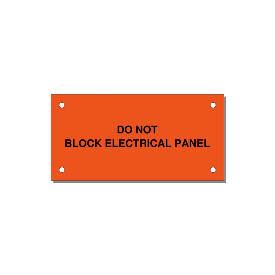 4.0x2.0" Electrical Safety Label - DO NOT BLOCK ELECTRICAL P — 4x2" Black on Orange, Holes