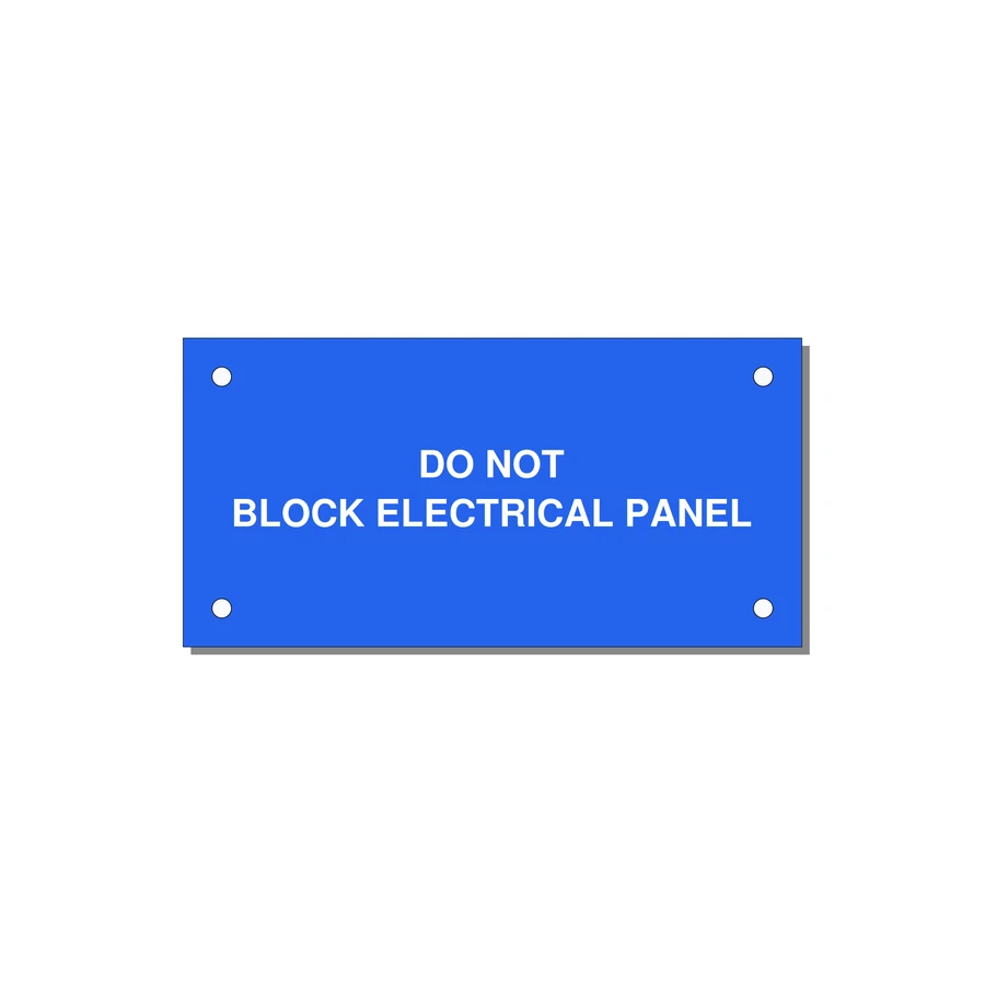 4.0x2.0" Electrical Safety Label - DO NOT BLOCK ELECTRICAL P — 4x2" White on Blue, Holes