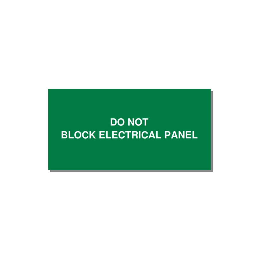 4.0x2.0" Electrical Safety Label - DO NOT BLOCK ELECTRICAL P — 4x2" White on Green, Adhesive