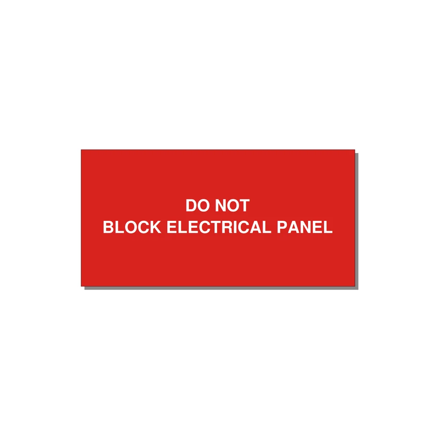 4.0x2.0" Electrical Safety Label - DO NOT BLOCK ELECTRICAL P — 4x2" White on Red, Adhesive