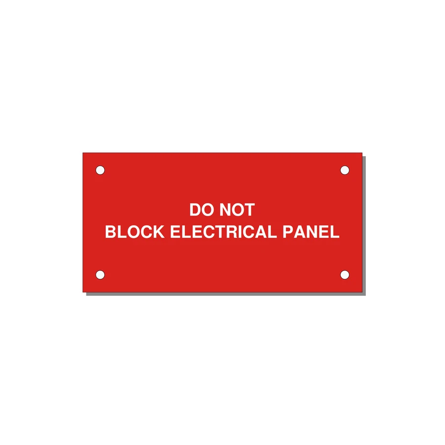 4.0x2.0" Electrical Safety Label - DO NOT BLOCK ELECTRICAL P — 4x2" White on Red, Holes