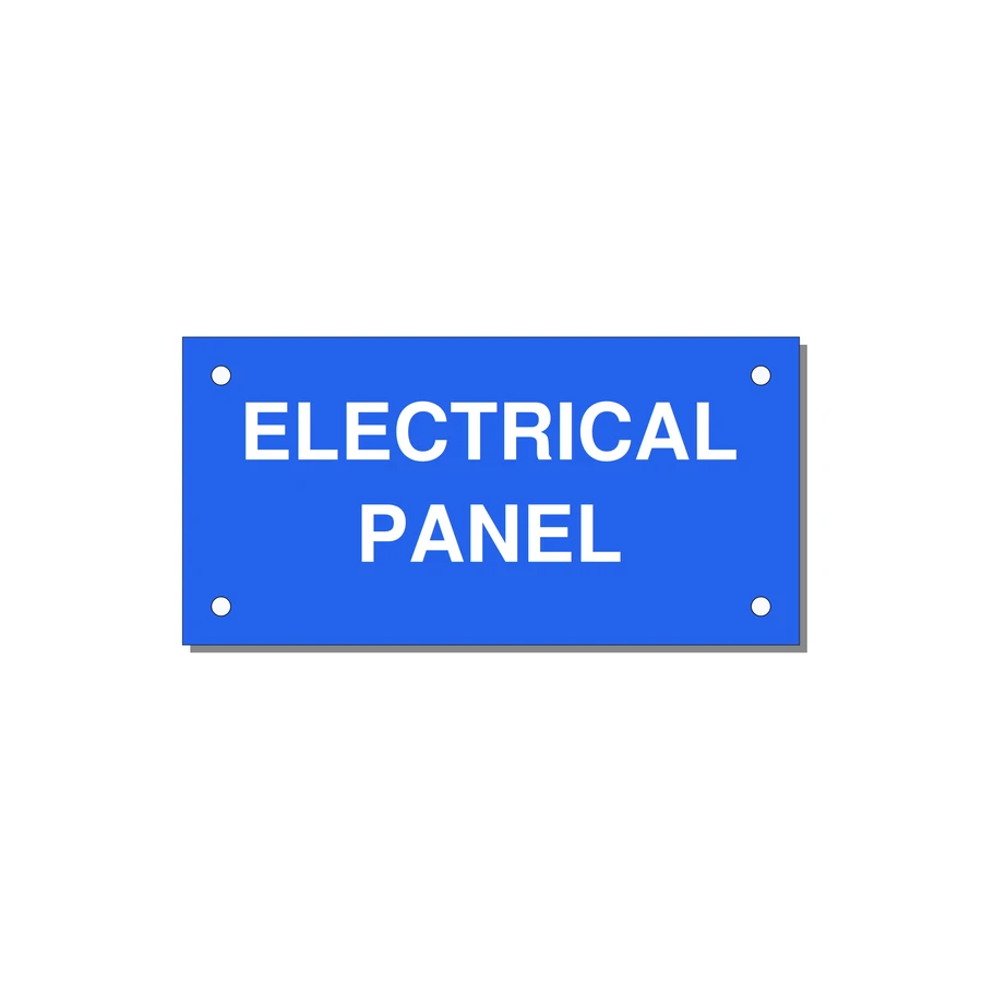 4.0x2.0" Electrical Safety Label - ELECTRICAL PANEL — 4x2" White on Blue, Holes