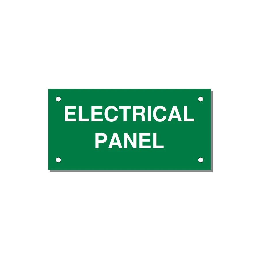 4.0x2.0" Electrical Safety Label - ELECTRICAL PANEL — 4x2" White on Green, Holes