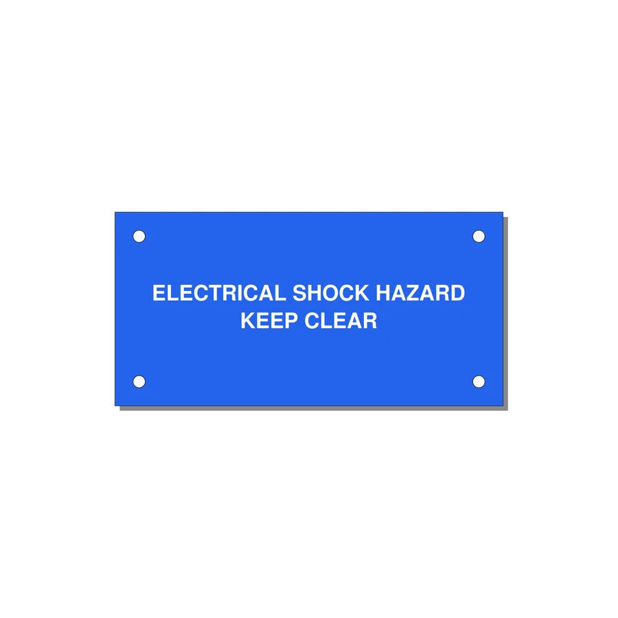 4.0x2.0" Electrical Safety Label - ELECTRICAL SHOCK HAZARD K — 4x2" White on Blue, Holes