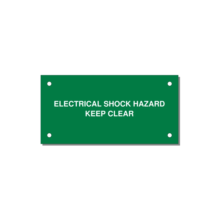 4.0x2.0" Electrical Safety Label - ELECTRICAL SHOCK HAZARD K — 4x2" White on Green, Holes