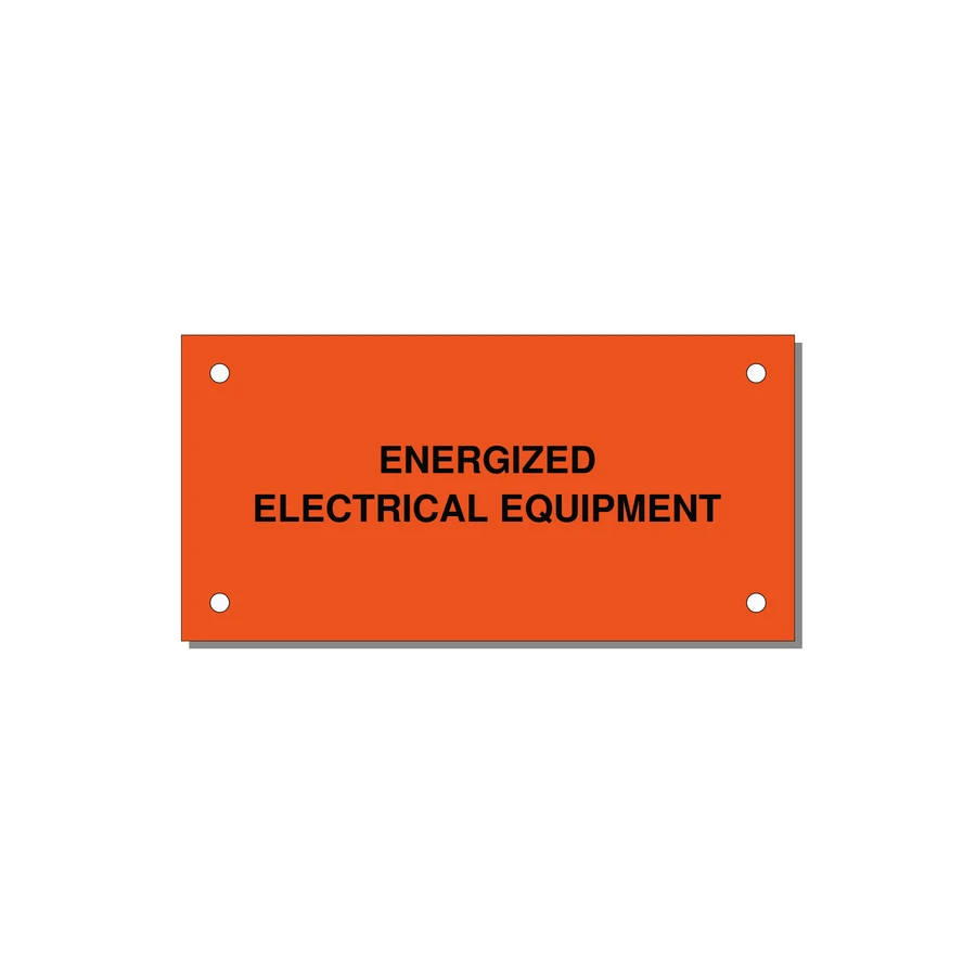 4.0x2.0" Electrical Safety Label - ENERGIZED ELECTRICAL EQUI — 4x2" Black on Orange, Holes