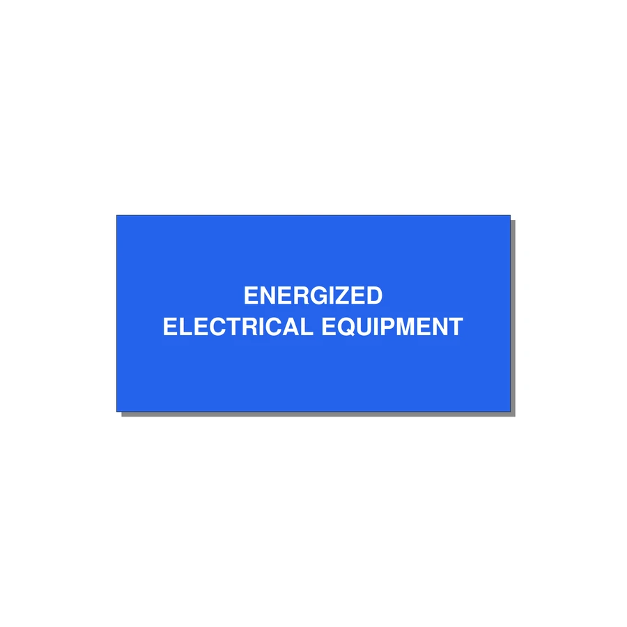 4.0x2.0" Electrical Safety Label - ENERGIZED ELECTRICAL EQUI — 4x2" White on Blue, Adhesive