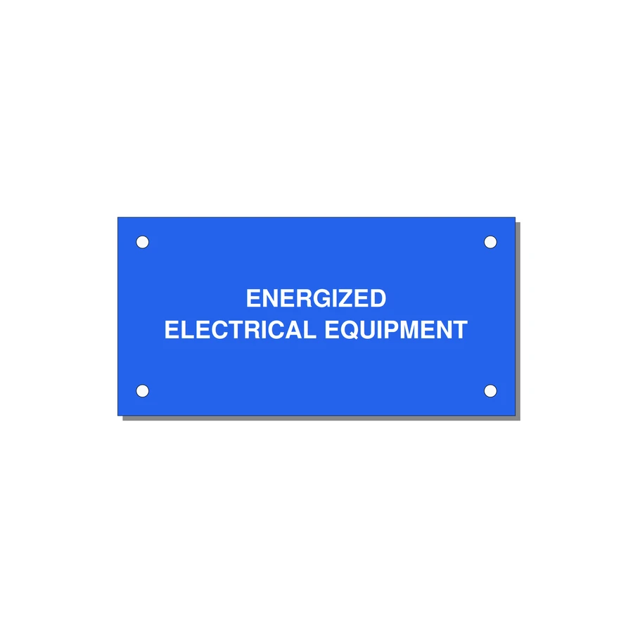 4.0x2.0" Electrical Safety Label - ENERGIZED ELECTRICAL EQUI — 4x2" White on Blue, Holes