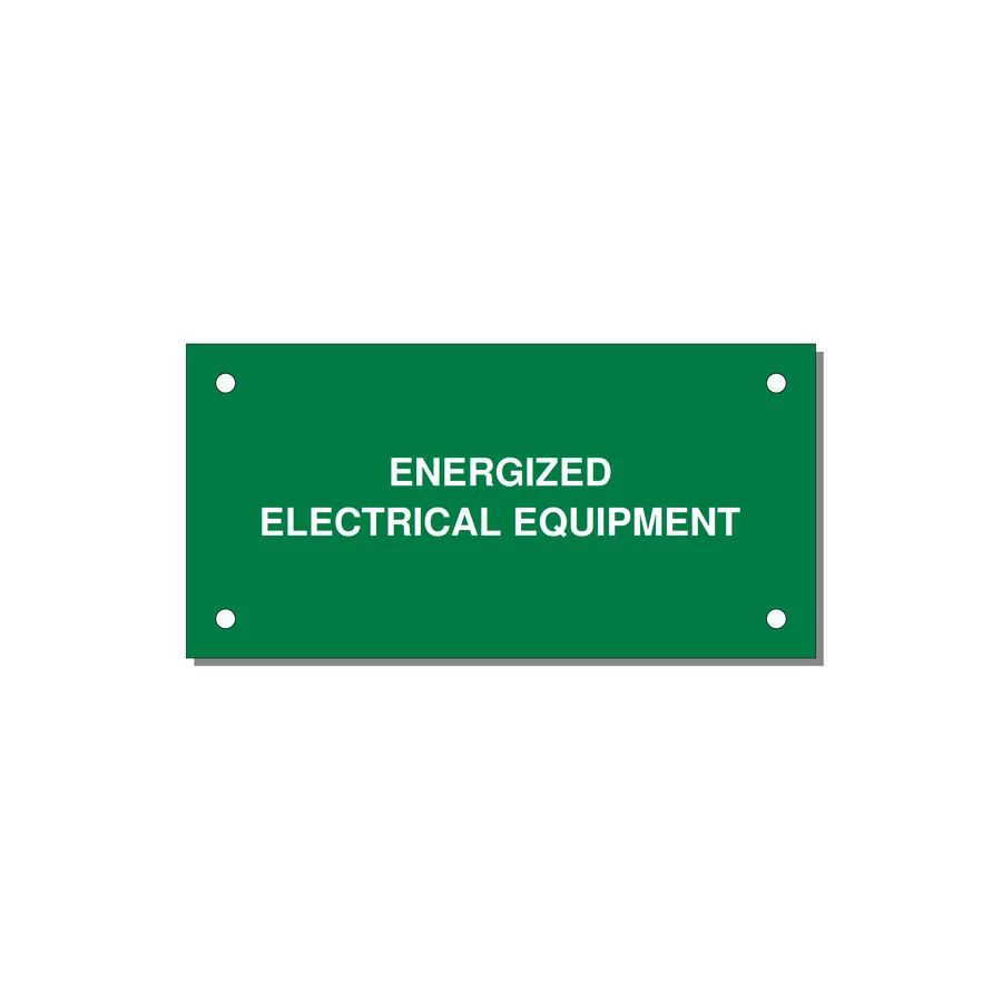 4.0x2.0" Electrical Safety Label - ENERGIZED ELECTRICAL EQUI — 4x2" White on Green, Holes
