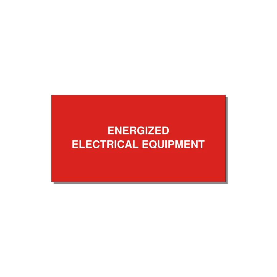 4.0x2.0" Electrical Safety Label - ENERGIZED ELECTRICAL EQUI — 4x2" White on Red, Adhesive