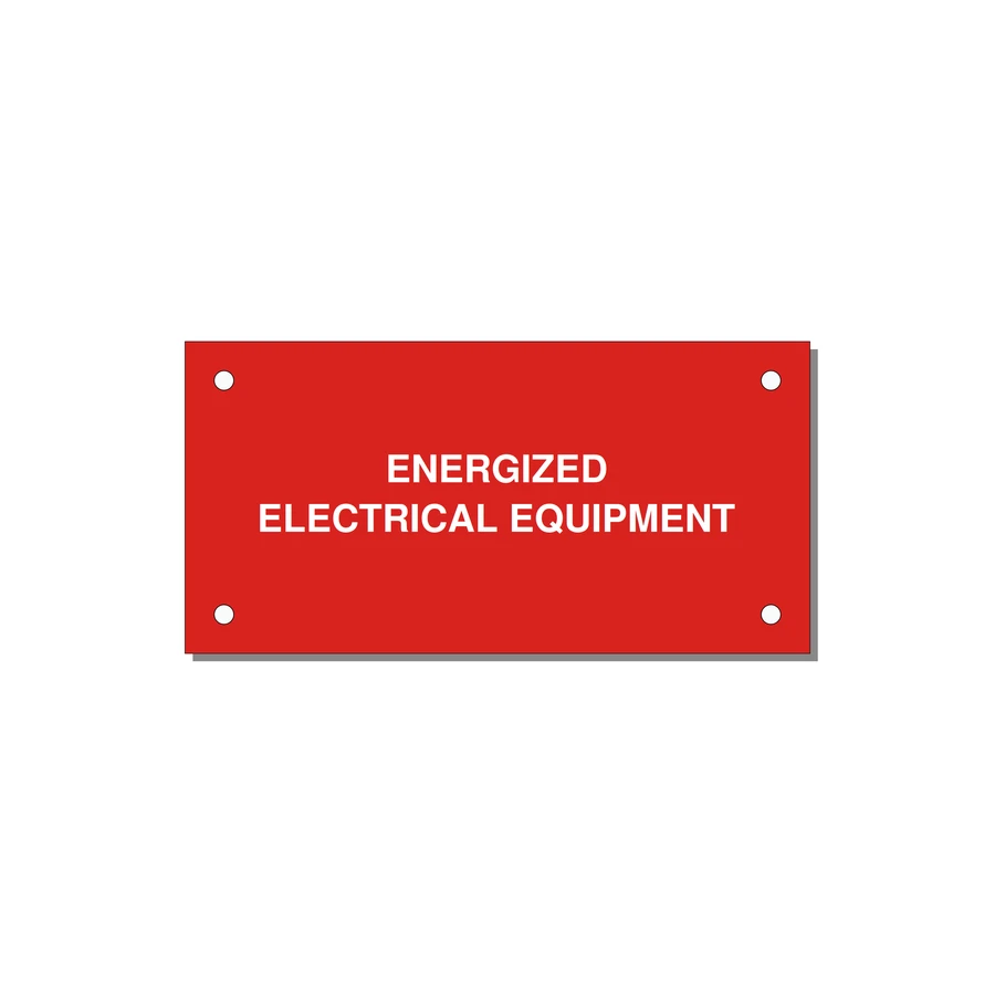 4.0x2.0" Electrical Safety Label - ENERGIZED ELECTRICAL EQUI — 4x2" White on Red, Holes