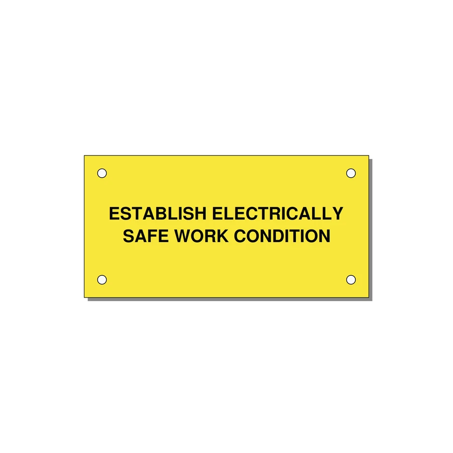 4.0x2.0" Electrical Safety Label - ESTABLISH ELECTRICALLY SA — 4x2" Black on Yellow, Holes
