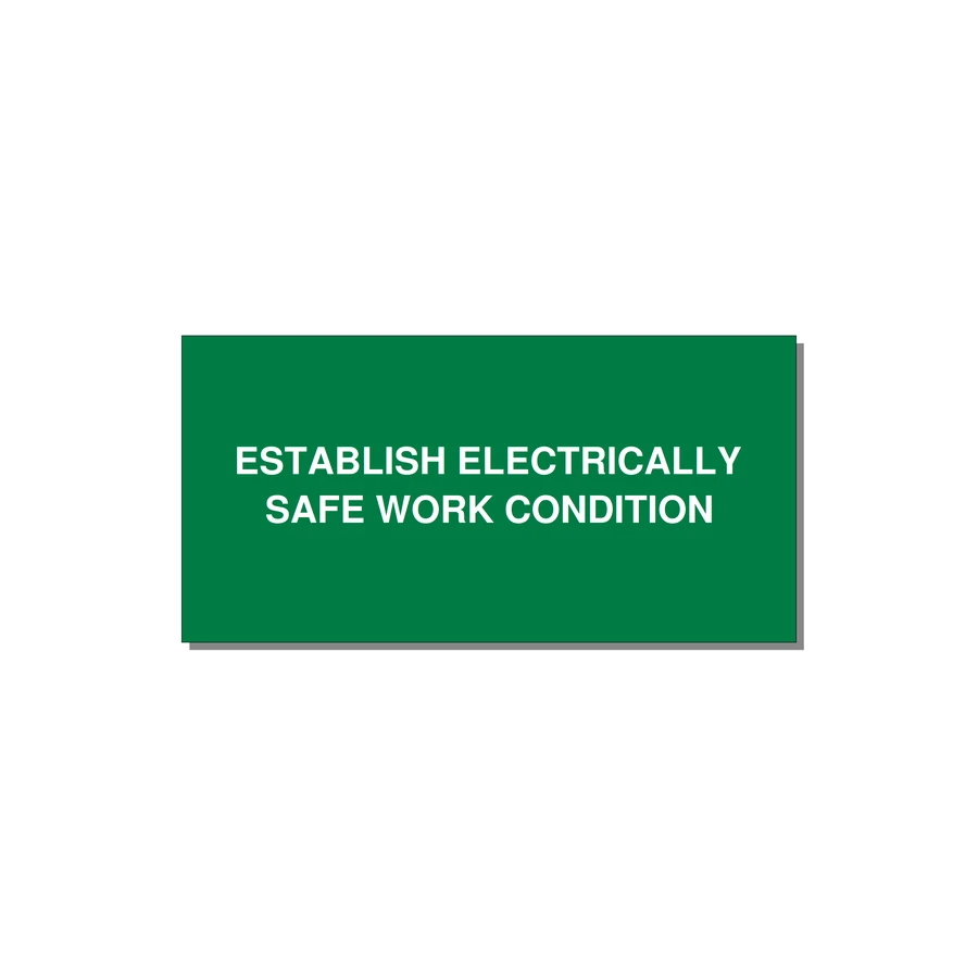 4.0x2.0" Electrical Safety Label - ESTABLISH ELECTRICALLY SA — 4x2" White on Green, Adhesive
