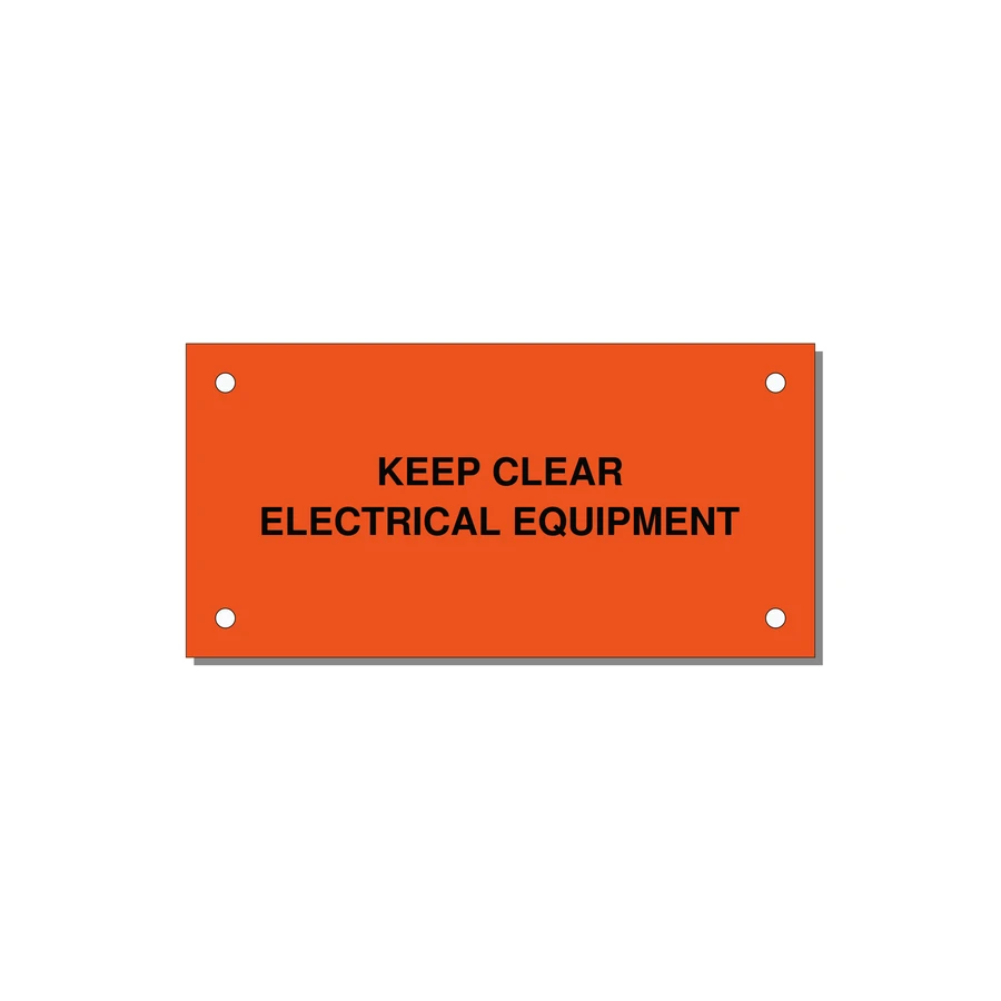 4.0x2.0" Electrical Safety Label - KEEP CLEAR ELECTRICAL EQU — 4x2" Black on Orange, Holes