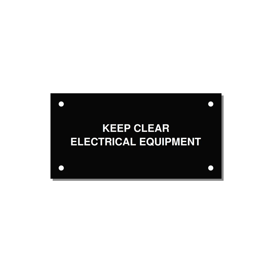 4.0x2.0" Electrical Safety Label - KEEP CLEAR ELECTRICAL EQU — 4x2" White on Black, Holes
