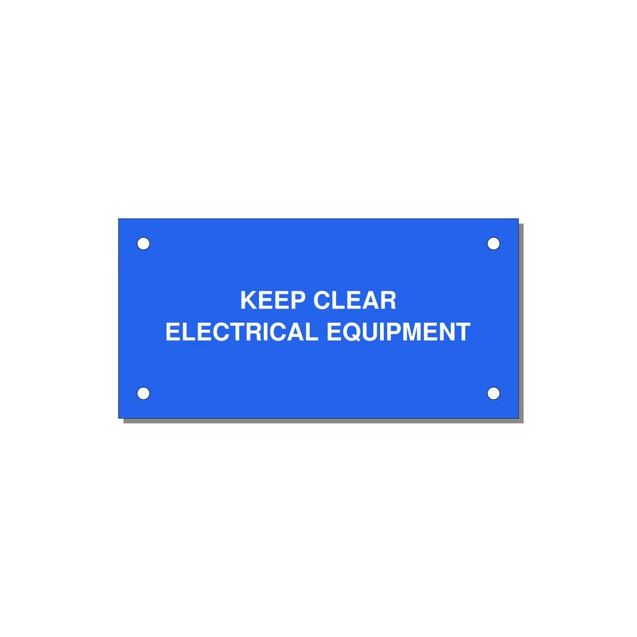 4.0x2.0" Electrical Safety Label - KEEP CLEAR ELECTRICAL EQU — 4x2" White on Blue, Holes