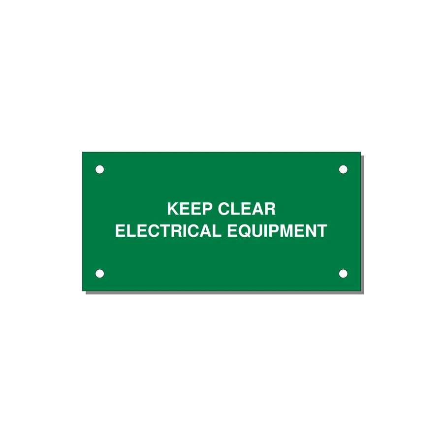 4.0x2.0" Electrical Safety Label - KEEP CLEAR ELECTRICAL EQU — 4x2" White on Green, Holes