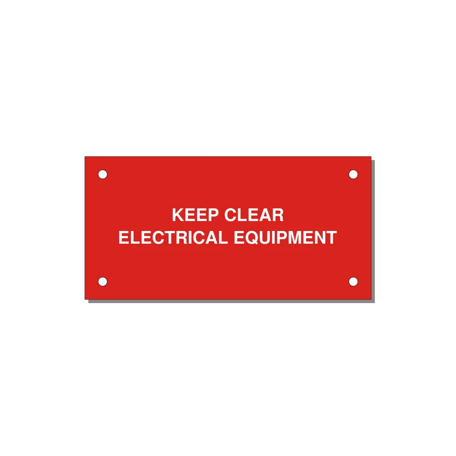 4.0x2.0" Electrical Safety Label - KEEP CLEAR ELECTRICAL EQU — 4x2" White on Red, Holes