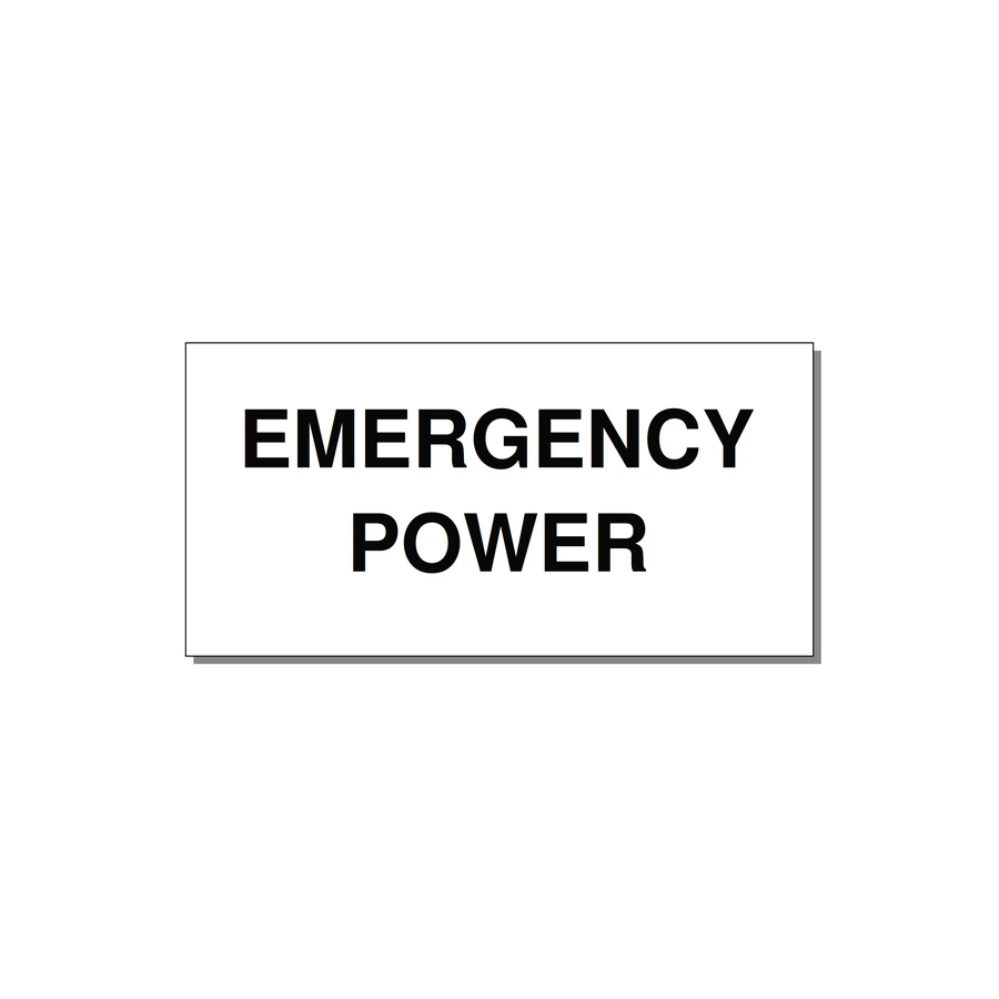 4.0x2.0" Emergency Safety Label - EMERGENCY POWER — 4x2" Black on White, Adhesive