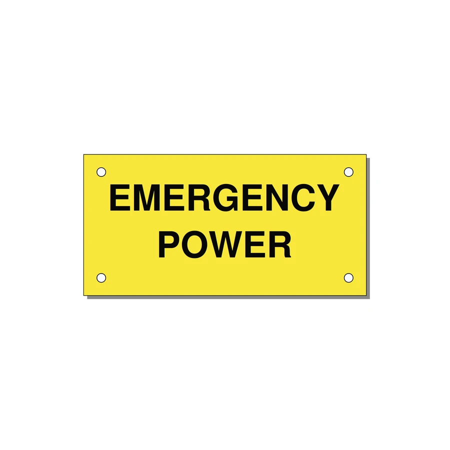 4.0x2.0" Emergency Safety Label - EMERGENCY POWER — 4x2" Black on Yellow, Holes