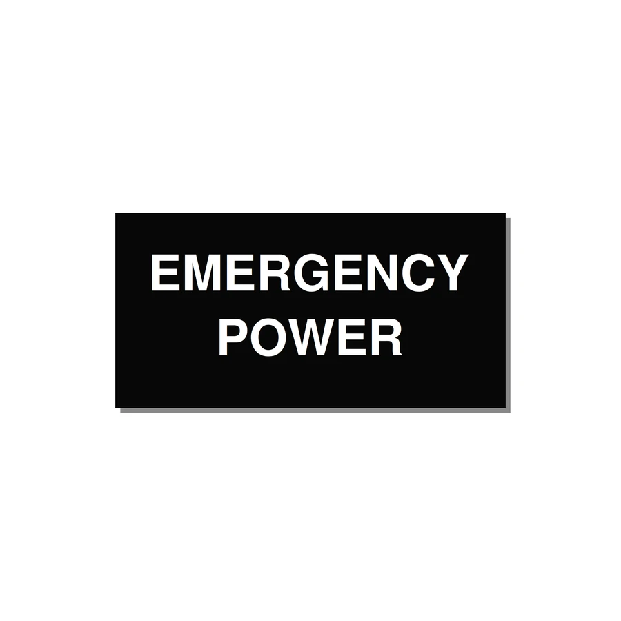 4.0x2.0" Emergency Safety Label - EMERGENCY POWER — 4x2" White on Black, Adhesive