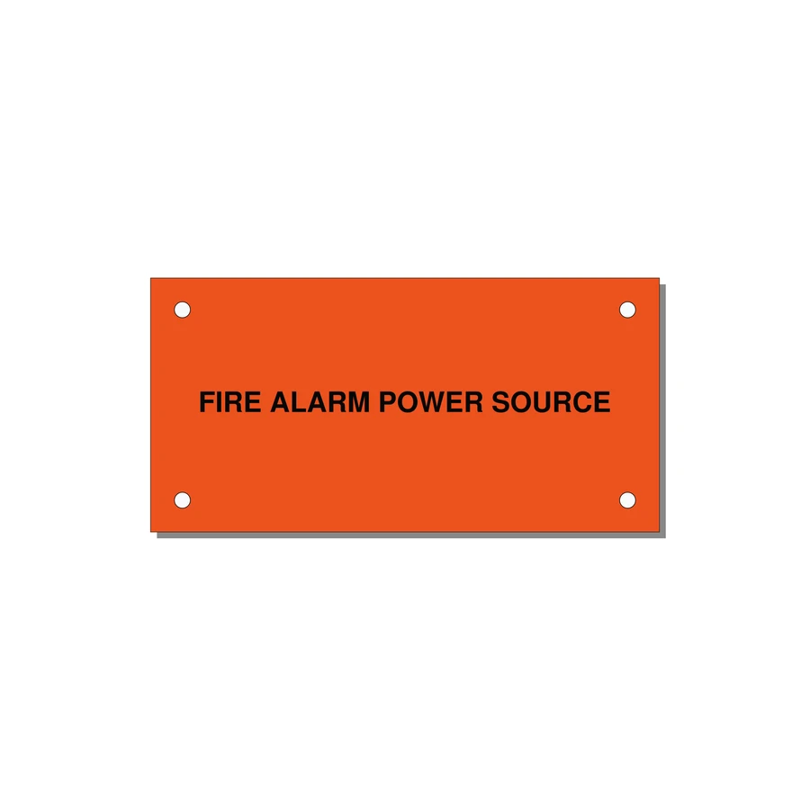 4.0x2.0" Fire Safety Label - FIRE ALARM POWER SOURCE — 4x2" Black on Orange, Holes