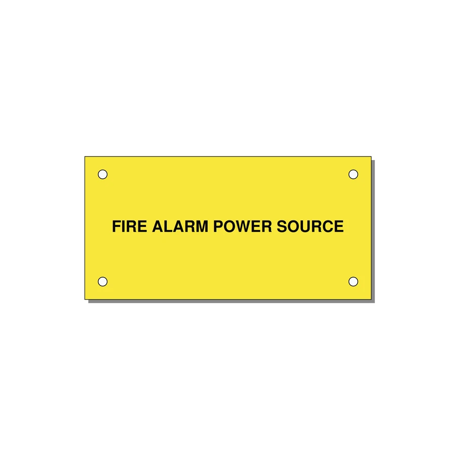4.0x2.0" Fire Safety Label - FIRE ALARM POWER SOURCE — 4x2" Black on Yellow, Holes