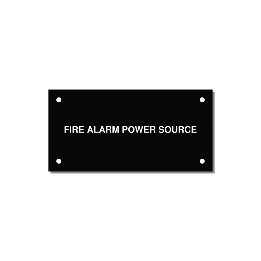 4.0x2.0" Fire Safety Label - FIRE ALARM POWER SOURCE — 4x2" White on Black, Holes