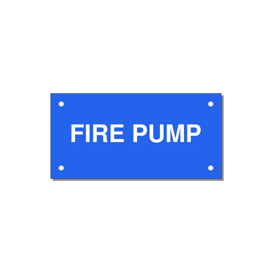 4.0x2.0" Fire Safety Label - FIRE PUMP — 4x2" White on Blue, Holes