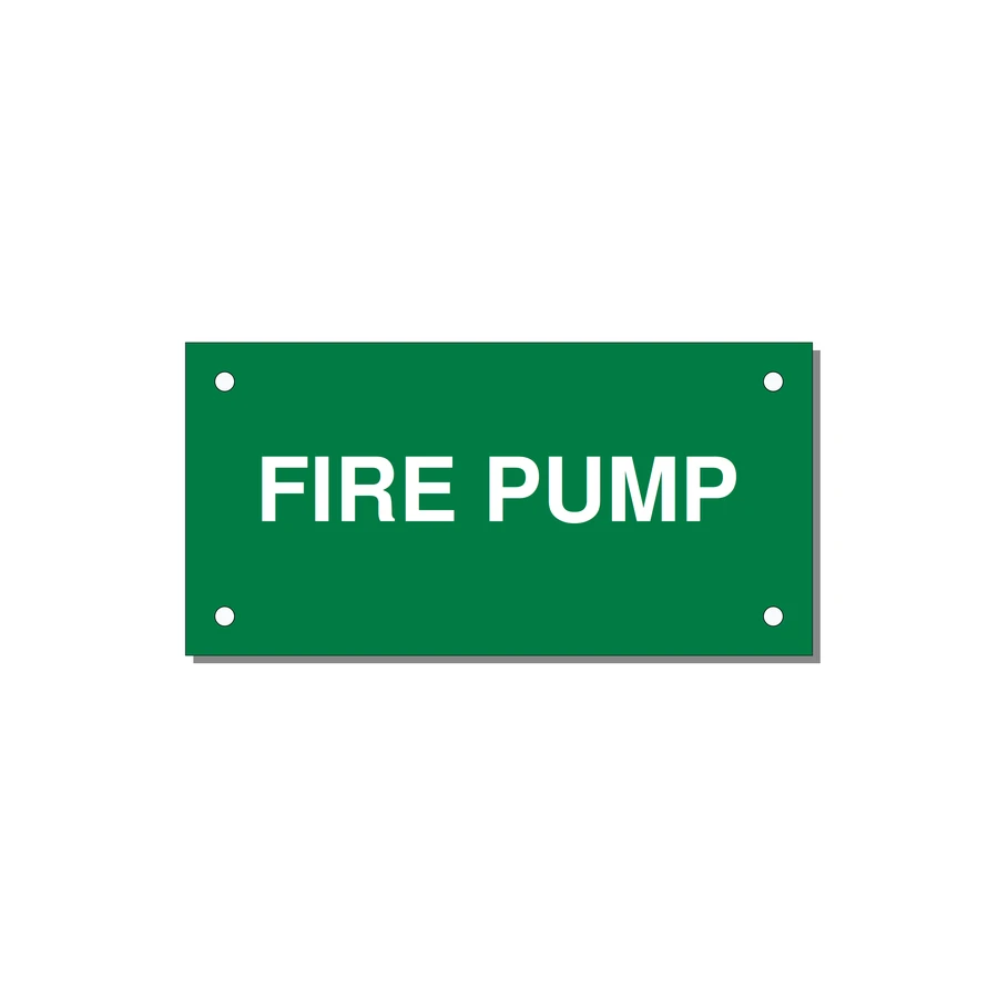 4.0x2.0" Fire Safety Label - FIRE PUMP — 4x2" White on Green, Holes
