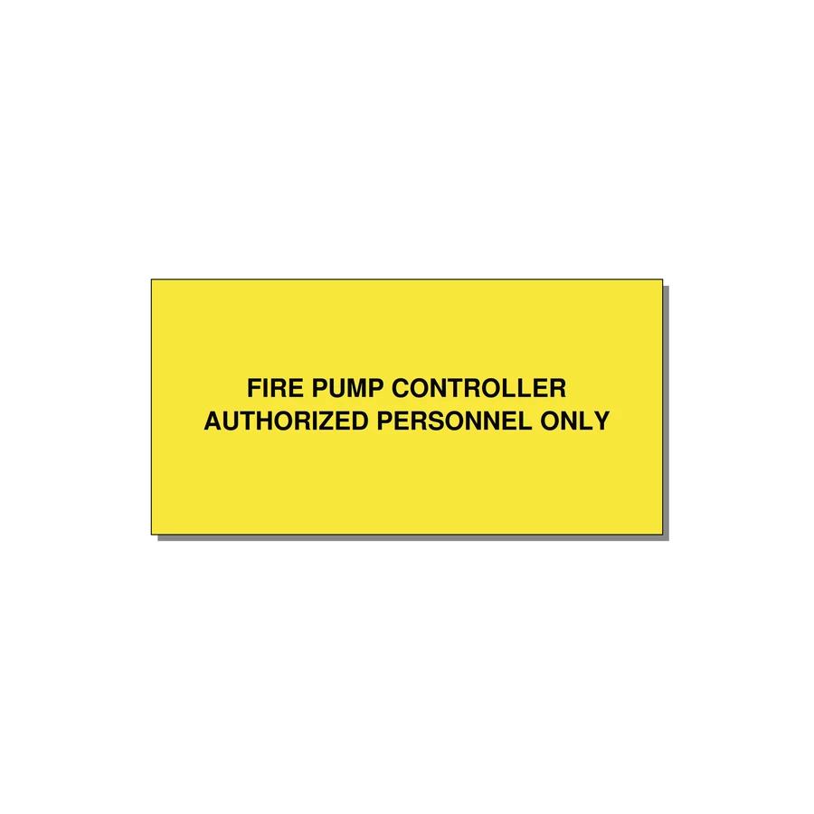 4.0x2.0" Fire Safety Label - FIRE PUMP CONTROLLER AUTH — 4x2" Black on Yellow, Adhesive