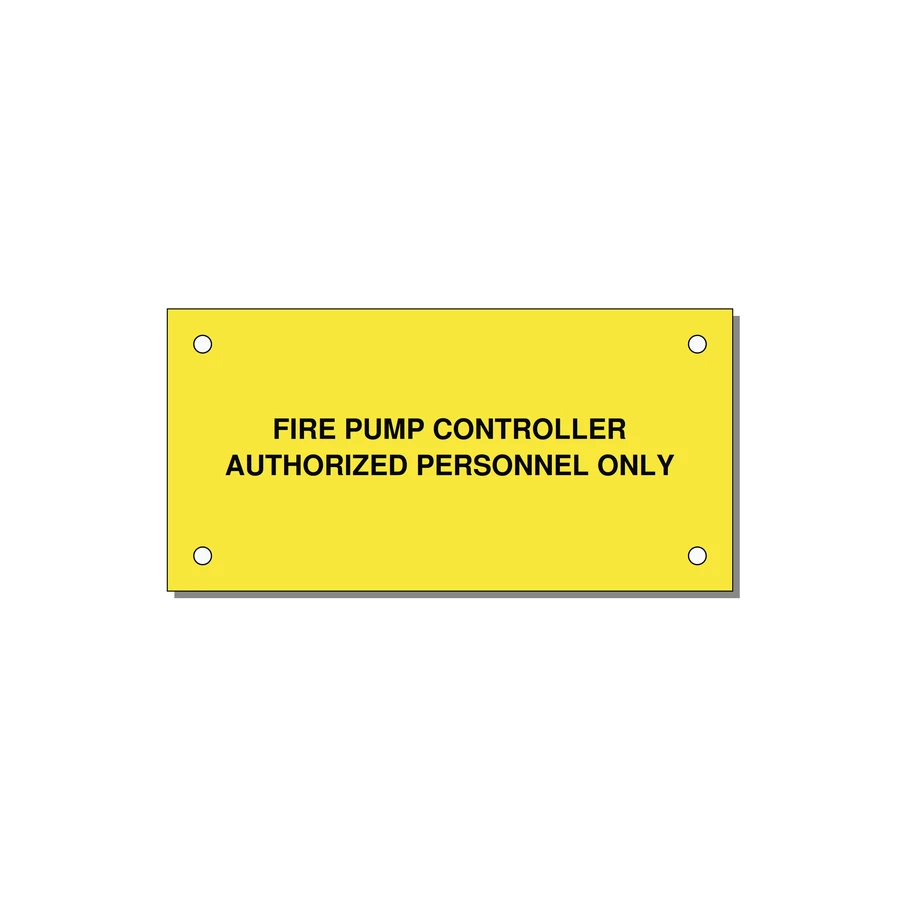 4.0x2.0" Fire Safety Label - FIRE PUMP CONTROLLER AUTH — 4x2" Black on Yellow, Holes