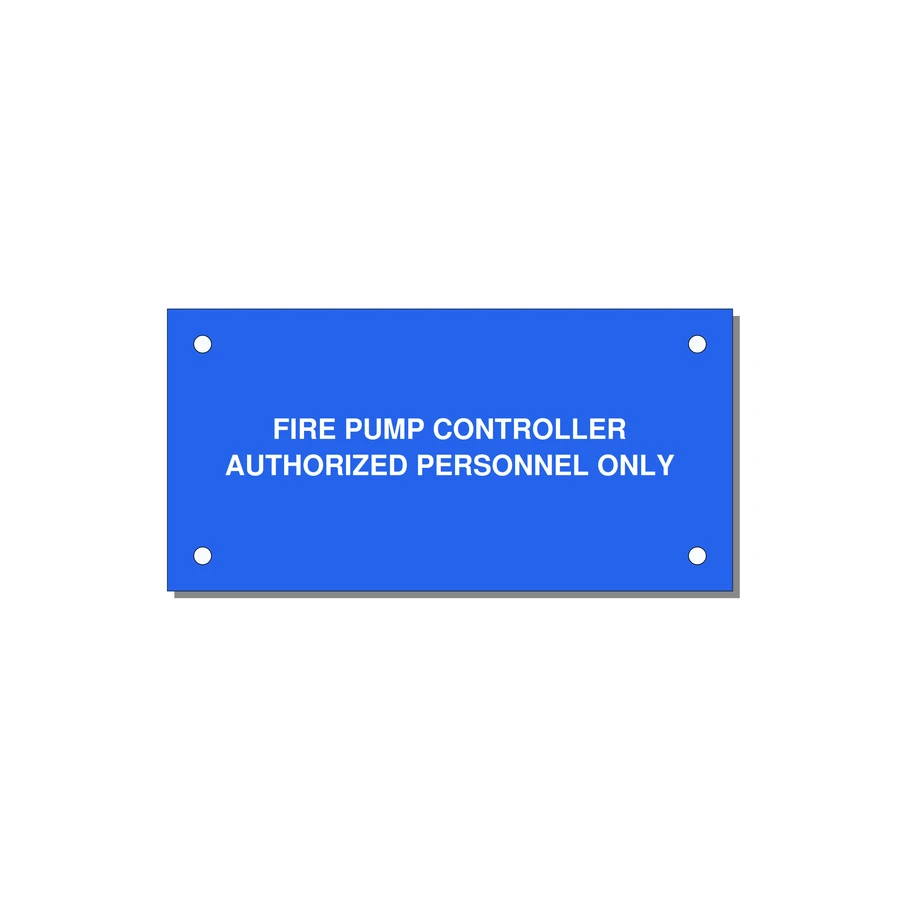 4.0x2.0" Fire Safety Label - FIRE PUMP CONTROLLER AUTH — 4x2" White on Blue, Holes