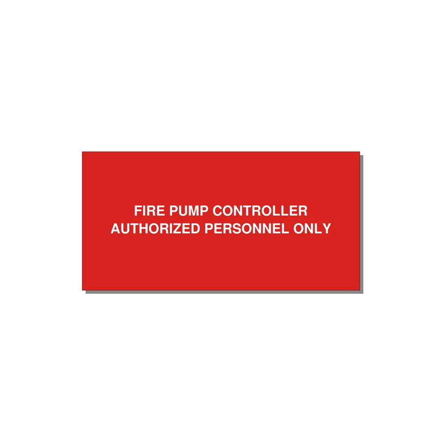 4.0x2.0" Fire Safety Label - FIRE PUMP CONTROLLER AUTH — 4x2" White on Red, Adhesive