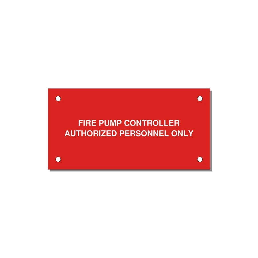 4.0x2.0" Fire Safety Label - FIRE PUMP CONTROLLER AUTH — 4x2" White on Red, Holes