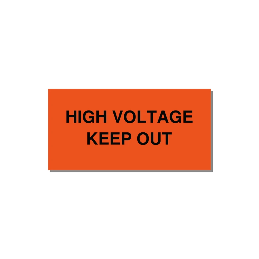 4.0x2.0" High Voltage Warning Sign - HIGH VOLTAGE KEEP OUT — 4x2" Black on Orange, Adhesive