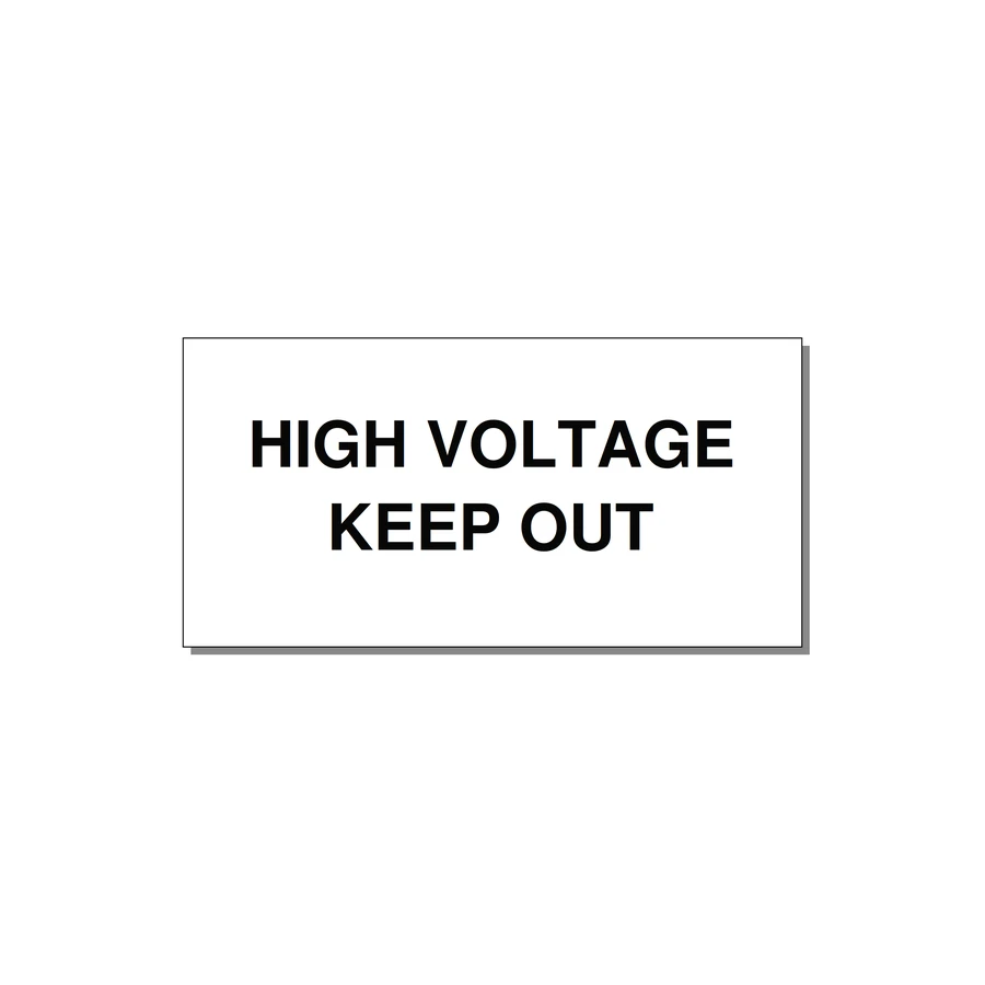 4.0x2.0" High Voltage Warning Sign - HIGH VOLTAGE KEEP OUT — 4x2" Black on White, Adhesive