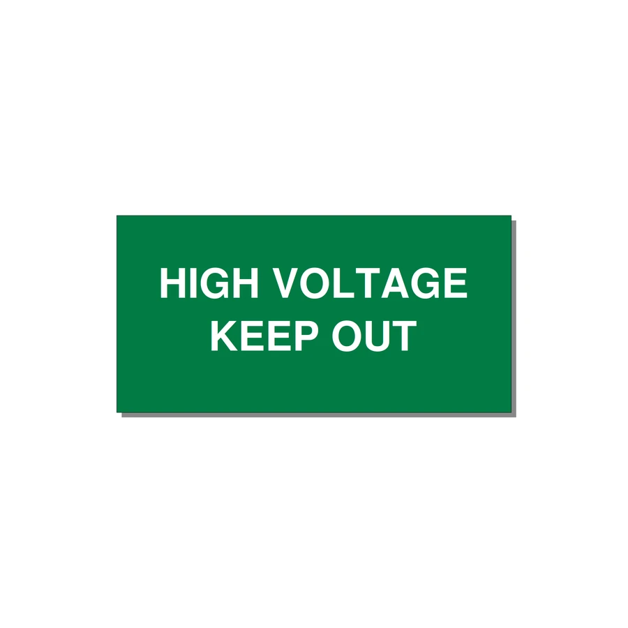4.0x2.0" High Voltage Warning Sign - HIGH VOLTAGE KEEP OUT — 4x2" White on Green, Adhesive