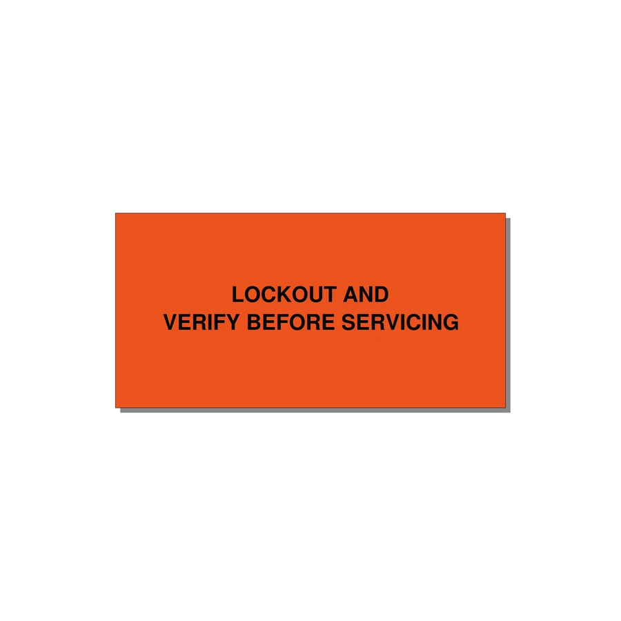 4.0x2.0" Lockout Tagout Label - LOCKOUT AND VERIFY BEFORE — 4x2" Black on Orange, Adhesive