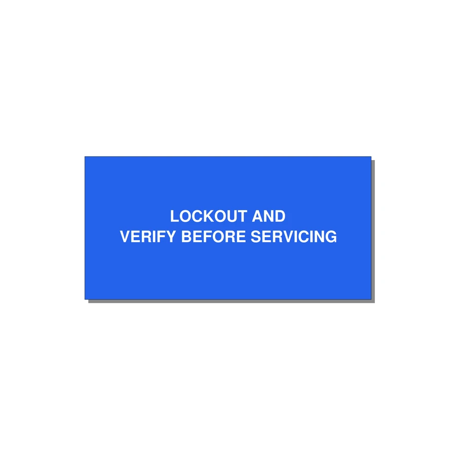 4.0x2.0" Lockout Tagout Label - LOCKOUT AND VERIFY BEFORE — 4x2" White on Blue, Adhesive