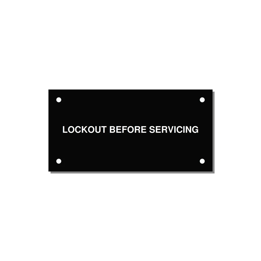 4.0x2.0" Lockout Tagout Label - LOCKOUT BEFORE SERVICING — 4x2" White on Black, Holes